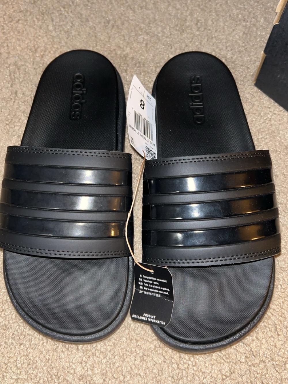 Adidas Adilette Platform Slides Women’s Size 8 Black HQ6179 NEW w/ Box & Tags